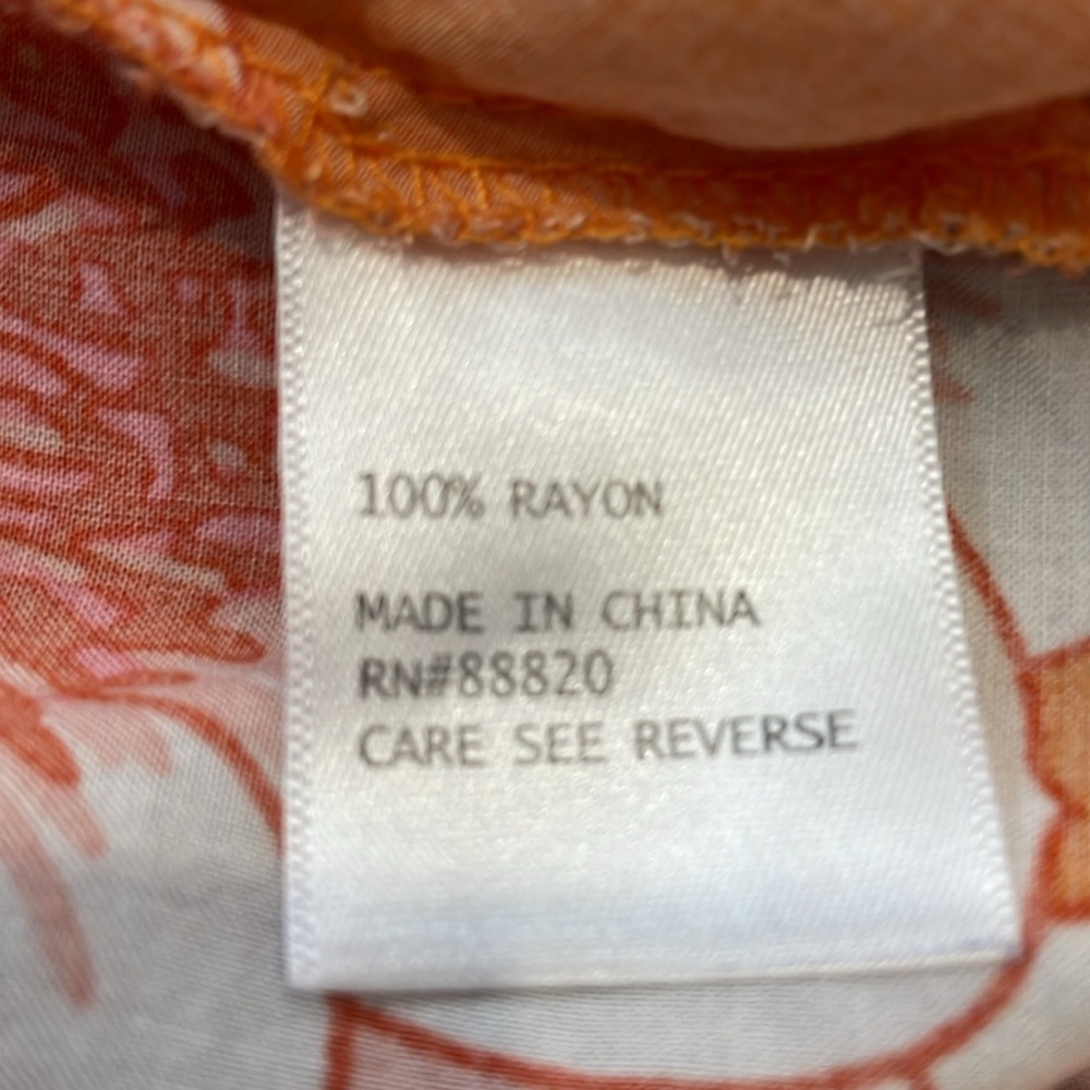 C&C California Orange Pink Floral V-Neck Tunic Blouse Elbow Length Sleeve Medium - Picture 7 of 8